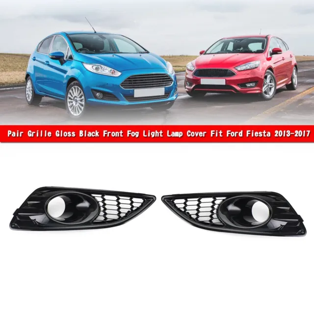 Pair Grille Gloss Black Front Fog Light Lamp Cover Fit Ford Fiesta 2013-2017 T7