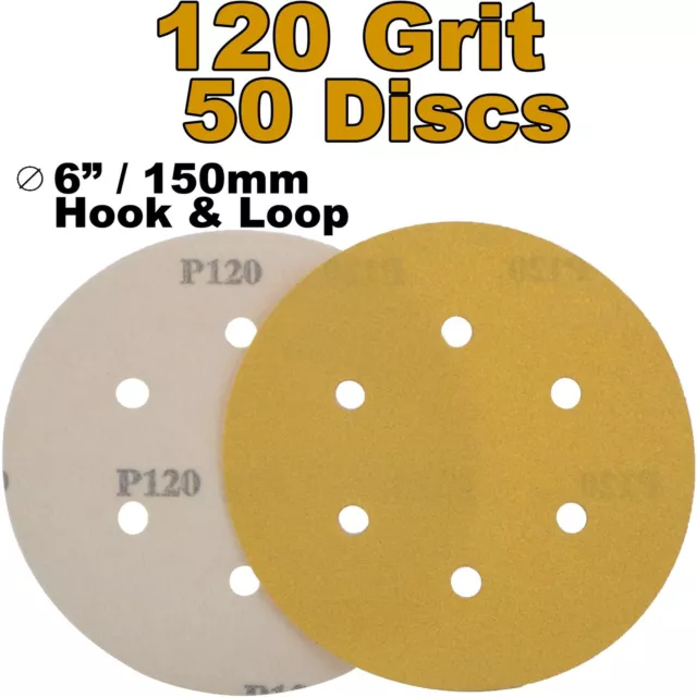 Body+ 150mm P120 Grit 6 Hole HookNLoop DA 50 x 6" Gold Sanding Discs
