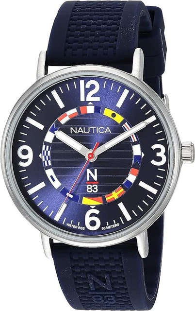 Montre Homme Nautica N83 Wave Garden NAPWGS907 - Quartz, Boîtier Noir 42mm, Bracelet Silicone Rouge