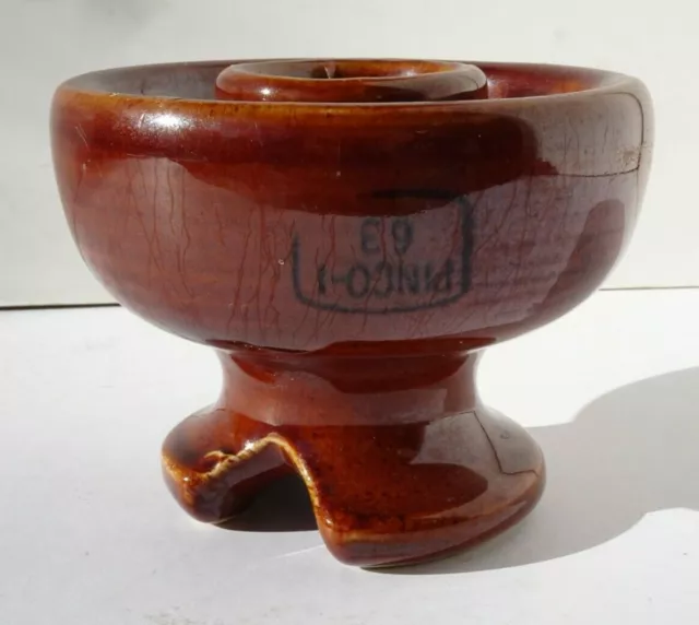 Vintage Ceramic PINCO 63 Electrical Wire Porcelain Insulator, Vtg Candle Holder