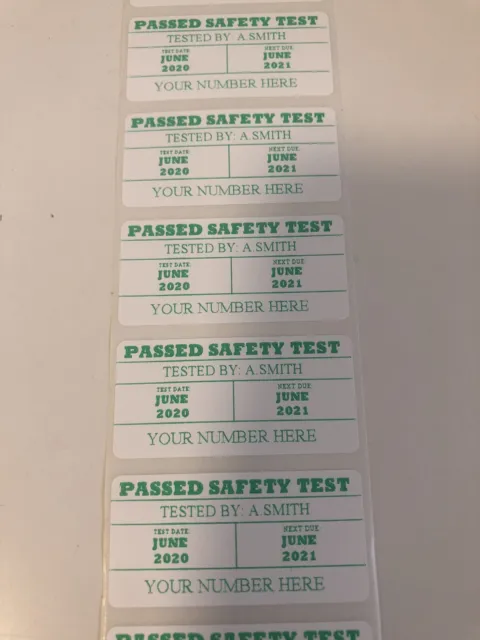 Étiquettes de test Pat Pass pré-imprimées.