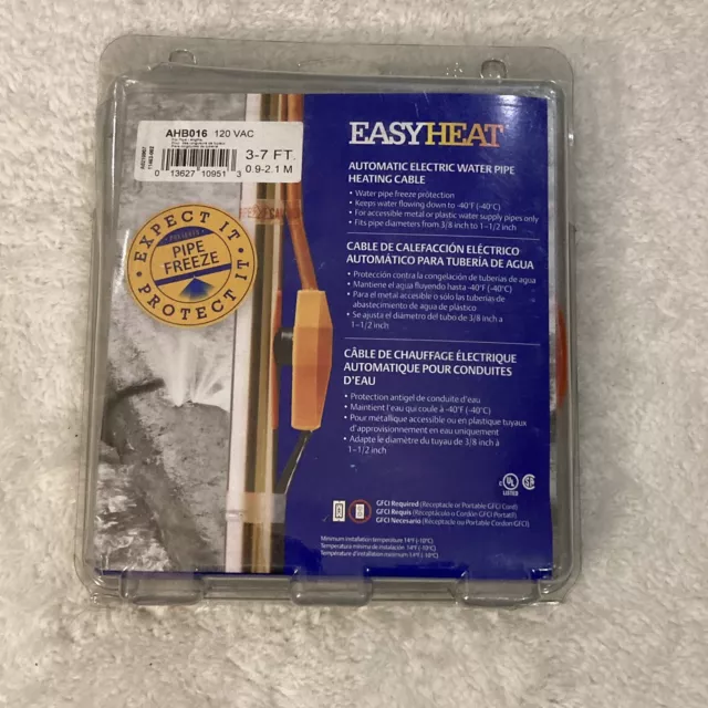 Easy Heat 3-7 ft Heating Cable for Water Pipe Freeze Protection 3/8” to 1-1/2”
