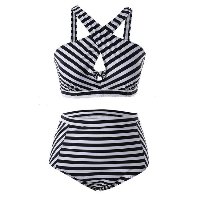 Plus Size Women High Waisted Padded Bikini Set Swimsuit Swimwear Bathing Suit ~