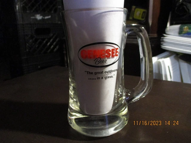 RARE Vintage Genesee Beer Mug great outdoors in a glass 5 3/4 " tall heavy