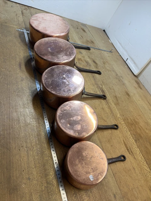 Lot De 5 Casseroles En Cuivre Martelé étamé – Fabrication Française – Occasion