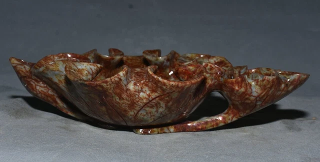 11.4 " Old Chinese Xiu Jade Carved Dynasty Palace Lotus Brush Washer Ashtray