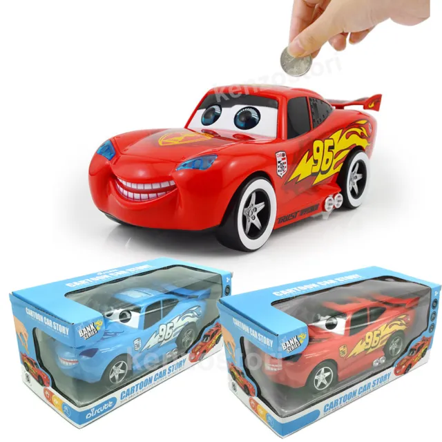 McQueen Piggy Bank Cars Coin Saving Box Music Light Eyes Movable Toy Kids Gift