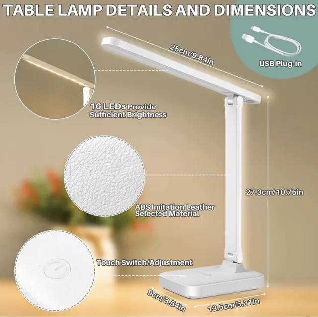 LED Desk Lamp Reading Table Lamps with USB Charging Port 3 Color Lighting Modes