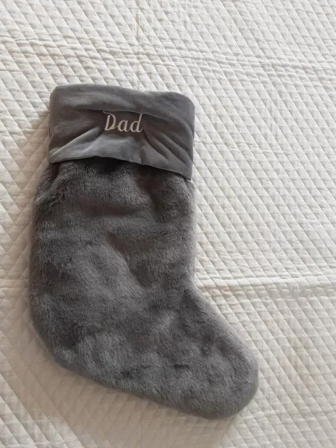 Pottery Barn Faux Fur Christmas Stocking Gray Monogrammed DAD 24"