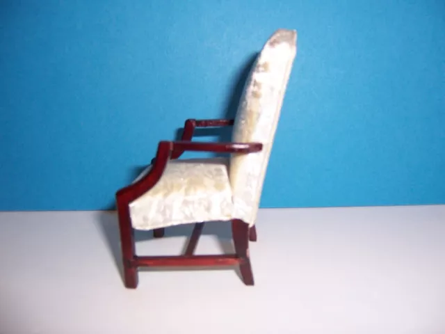 Bespaq Dollhouse Miniature High Back Upholstered Mahogany Armchair 2