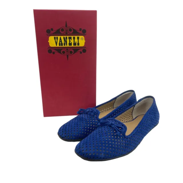 Vaneli Size 10 "Casey" Blue Suede Perforated Ballet Flat Slip On Comfort Shoes