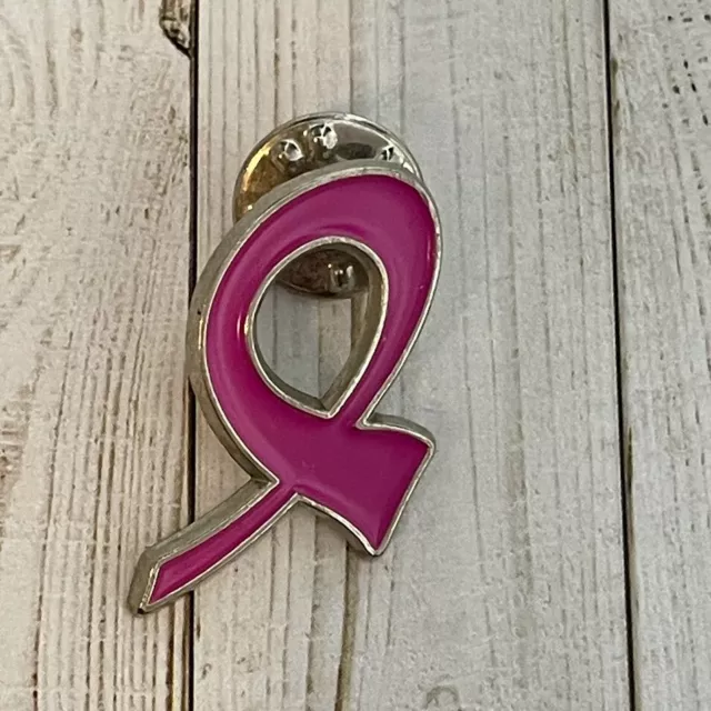 Metal Breast Cancer Awareness Pink Ribbon Lapel Pin Silver