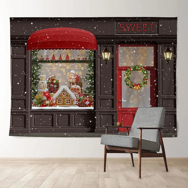 SNOWY SCENE WOOD Window Christmas Tree Curtain Backdrop $37.92 ...