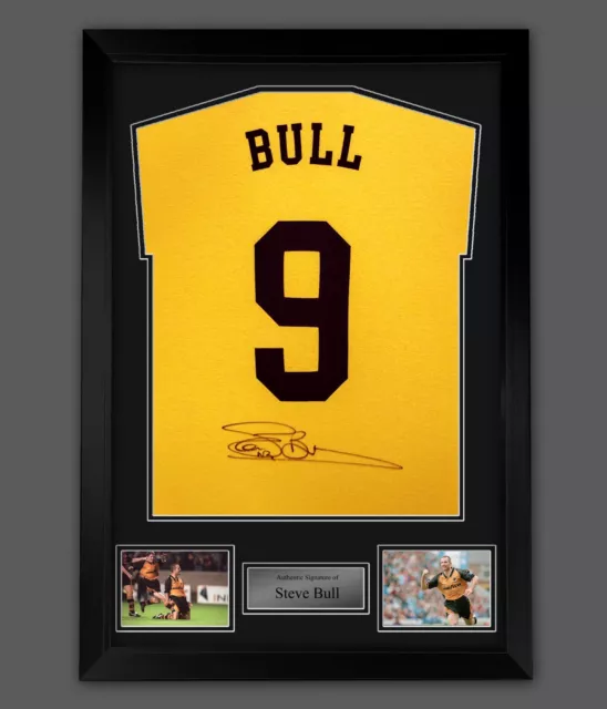 Steve Bull Signed Gold No 9 Player T-Shirt In A Framed  Display. Wolves Legend