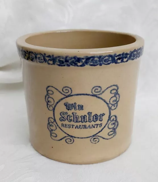 VTG Win Schuler Restaurant Cheese Crock Michigan Ceramic Stoneware #G2