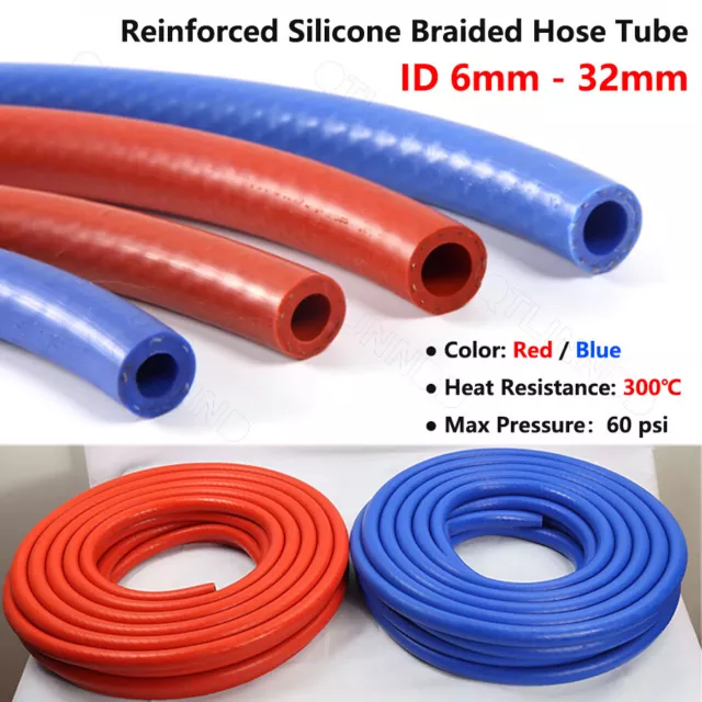 Red/Blue Silicone Braided Hose Tube Reinforced - For Water, Fuel High Temp 300℃