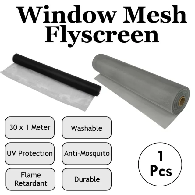 Black/ Grey Flywire Mesh Flyscreen 100FT / 30M Roll Insect Window Fly Screen Net