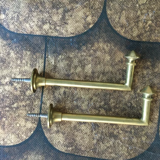 Pair Antique French Brass Curtain hooks/tie backs. Hexagonal finials. 11 cms