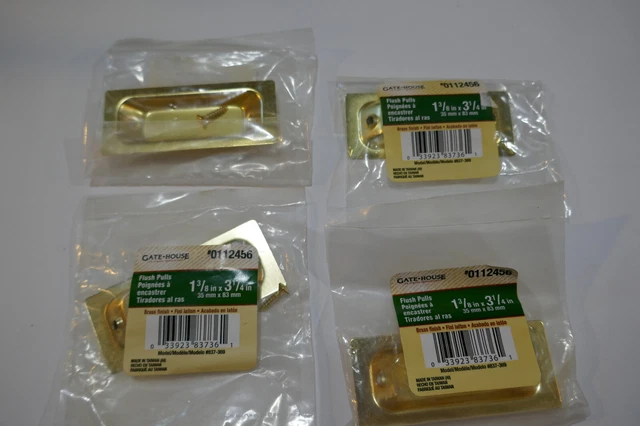 Gatehouse 1 3/8" x 3 1/4" Door Drawer Pull Flush Brass Finish 0112456 4 PACK New