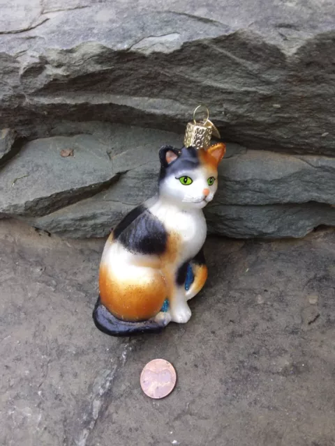 Old World Christmas Glass Calico Cat Ornament, Hand Painted Calico 12399