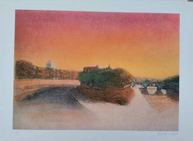 Mario Moretti Serigrafia Firmata arte figurativa paesaggio tevere quadro arredo