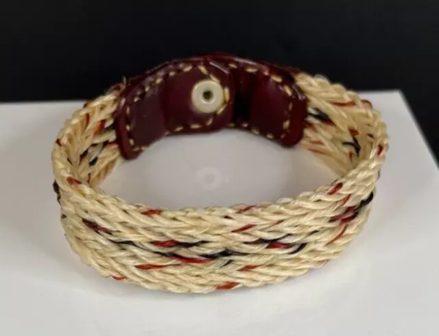 Vintage Hand Made Braided Natural Black Burgundy Snap Horse Hair Bracelet- 1690