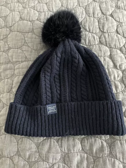 Joules Ladies Knitted Pom-Pom Hat, Navy Blue, One Size