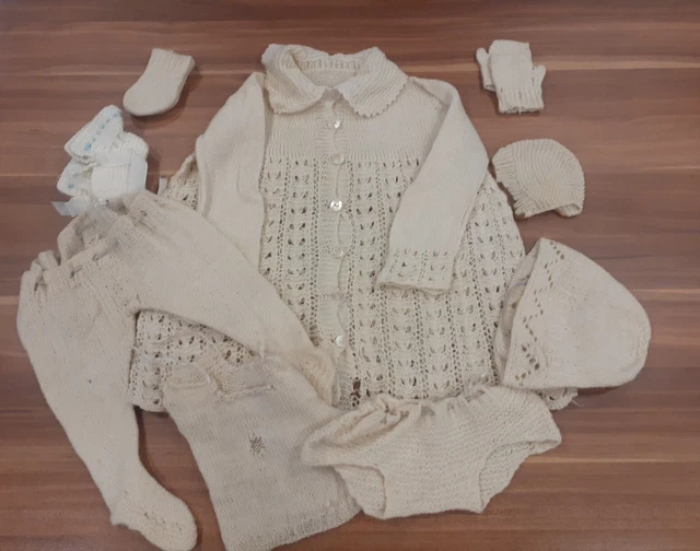 Vestiti per bambini originali anni '40 lavorati a maglia seconda guerra mondiale guanti barche