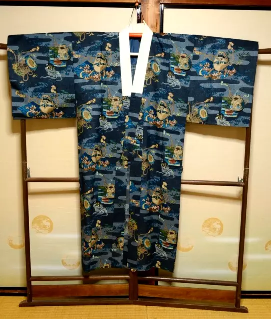 with Flaw) Mens Cotton? Naga- Juban Underwear Kimono Japanese vintage 134cm 1178