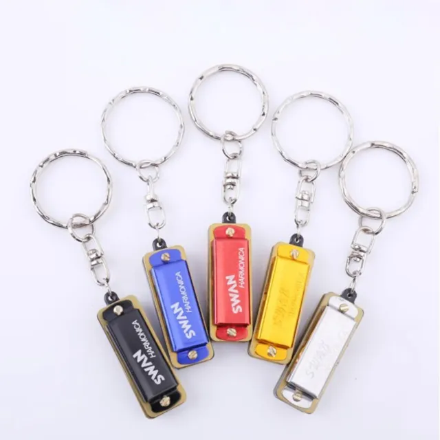 1.38" X 0.51" Mini Harmonica Keychain Key Black/Silver/Gold Portable