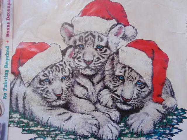 De colección Navidad Blanco Bebé Tigre Hierro sobre Color Transferencia Ojos Azules 1998 Reedición Gato