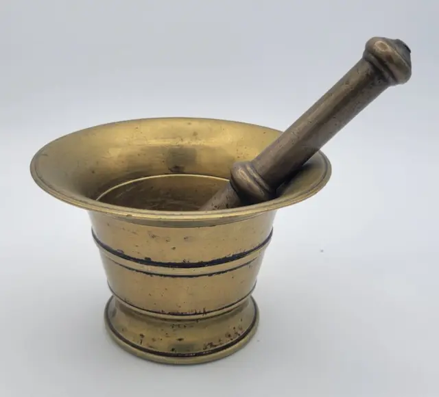 Antique Brass Pestle Heavy Kitchen Spice Apothecary Grinding Mortar Bowl