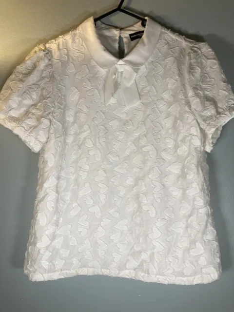 Karl Lagerfeld Hearts Blouse Womens Size 12 Lined Peter Pan Collar MET Gala