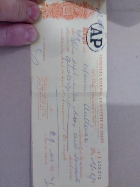 ANCIEN CARNET DE Cheques Comptoir National D'escompte De Paris avec re?�us de la EUR 3,00 