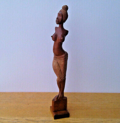 VTG  African Teak Wood Carving Beautiful Half Nude Woman Sculpture 12"