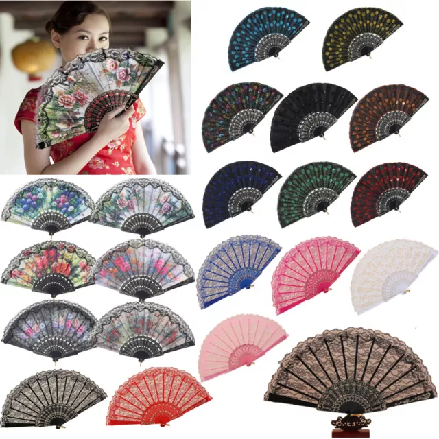 Spanish Floral Folding Hand Fan Retro Handheld Foldable Fan for Wedding Party UK