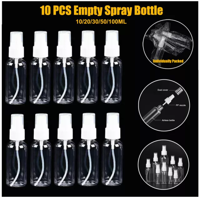 10X 30/50/100ML Clear Plastic Perfume Atomizer Empty Spray Bottle Beauty Travel