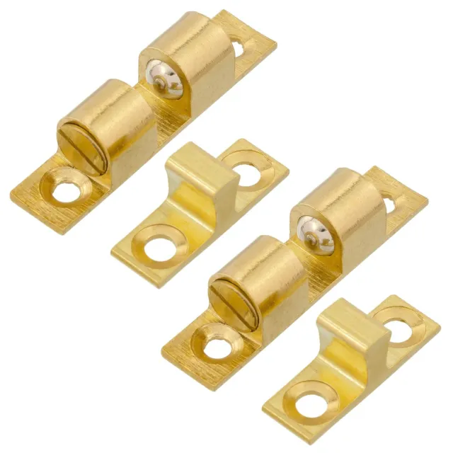 2 Sets Brass Plated 40mm Double Ball Catch Latch Spring Steel Cabinet Door Stop