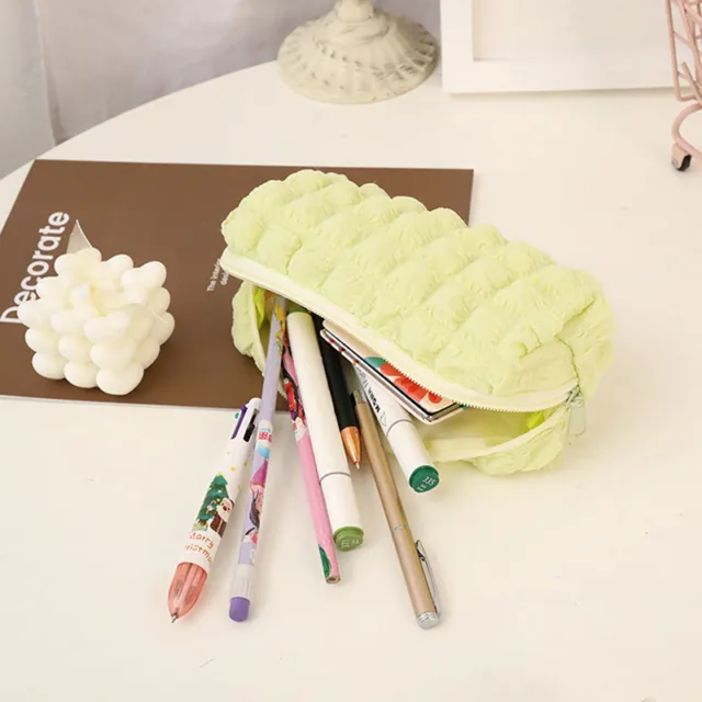 1 Pcs Ins Style Cream Puff Fabric Pencil Case Simple Pencil Bag Student Schoo#EL