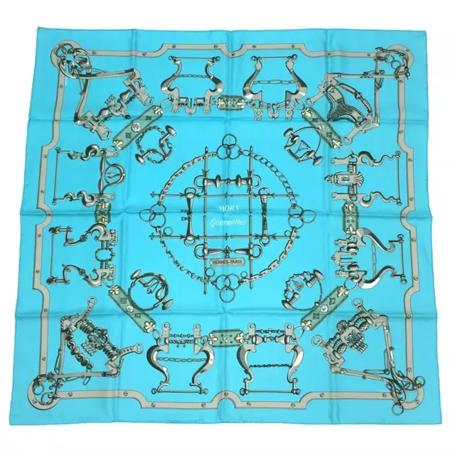 HERMES CARRES 90 scarf MORS ET GOURMETTES horse bit and chain AQ134 ...