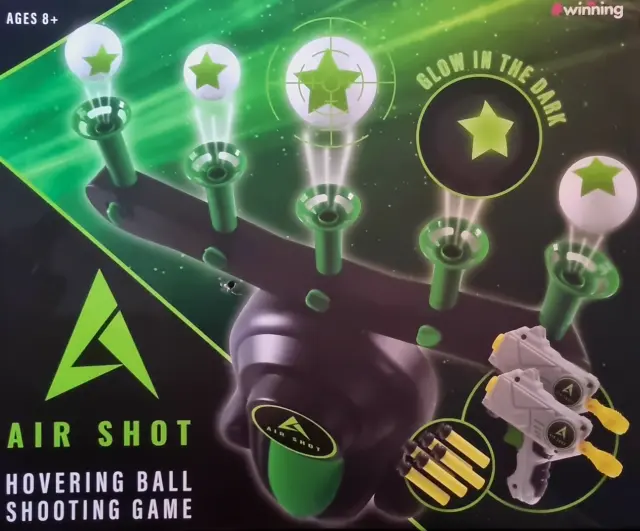 Air Shot Game Floating Hovering 5 Balls 2 Blasters Shooting Foam Darts Included