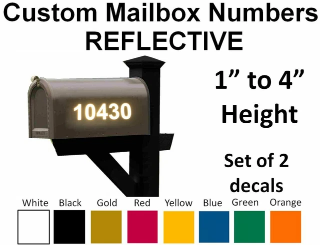 Custom Reflective Mailbox Numbers Decals - Lot Of 2, Choose Your Size (1.5", 2", 2.5", 3")