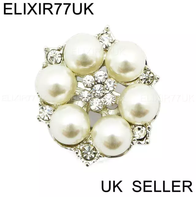 New Small Silver Diamante Pearl Brooch Pins Bouquet Job Lot Wedding Dress Bridal