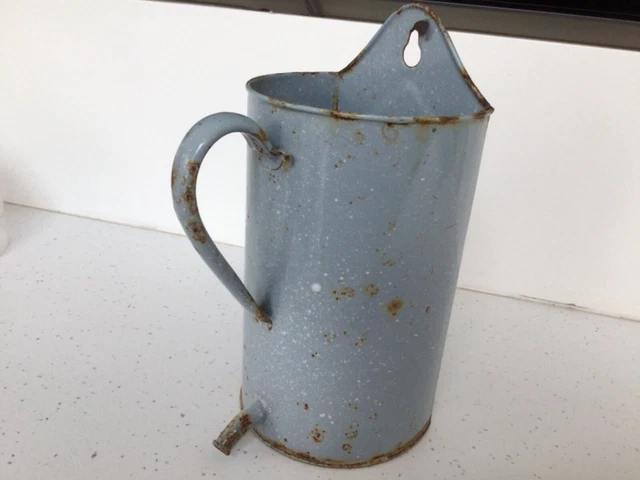 Vintage French Enamel Irrigator - Planter Vase Pot - Blue