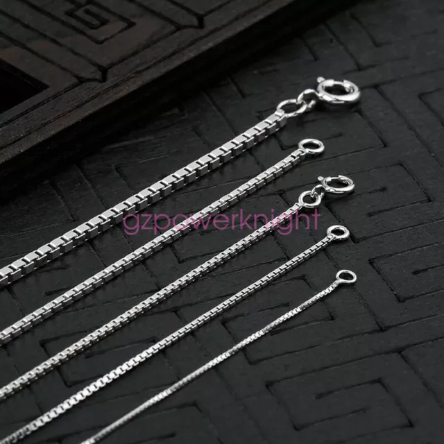 0.7-2.0MM Genuine 925 Sterling Silver Box Chain Necklace All Inch Stamped Italy