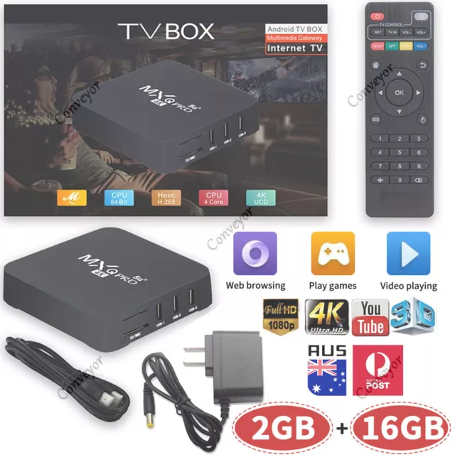 MXQ-PRO 4K HD Android 10.0 Quad Core Smart TV Box 2+ 16GB WIFI 3D Media Player