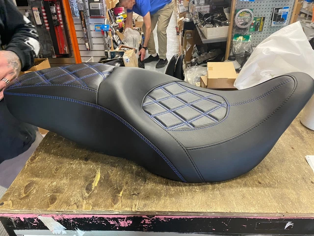 Custom Seat Harley Bagger Flh Street Road Glide 2009^ Blue Stitch Aztec Touring