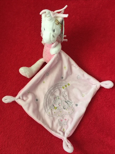 🇫🇷 Doudou Plat Mouchoir Nicotoy Licorne Rose Lili Etoiles Lune 100 % Neuf
