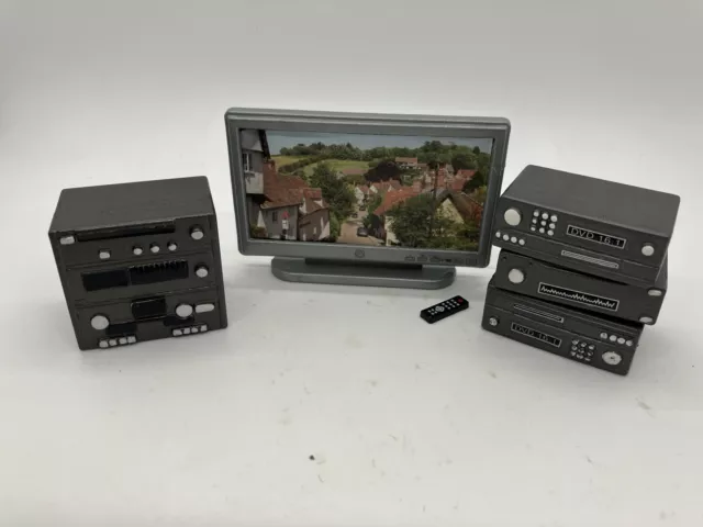 Dolls House 1/12 Scale Television TV DVD Player Stereo Record Player Hi-fi