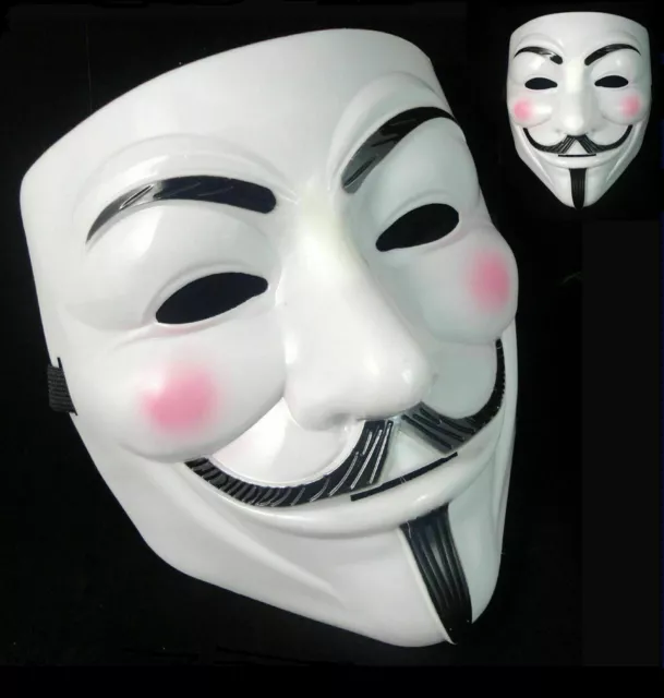 HOODED Anonymous Hacker V for Vendetta Halloween Mask White Chrome Black  Gold